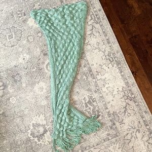 Seafoam mint teal green knit scales mermaid tail tassel sparkle blanket